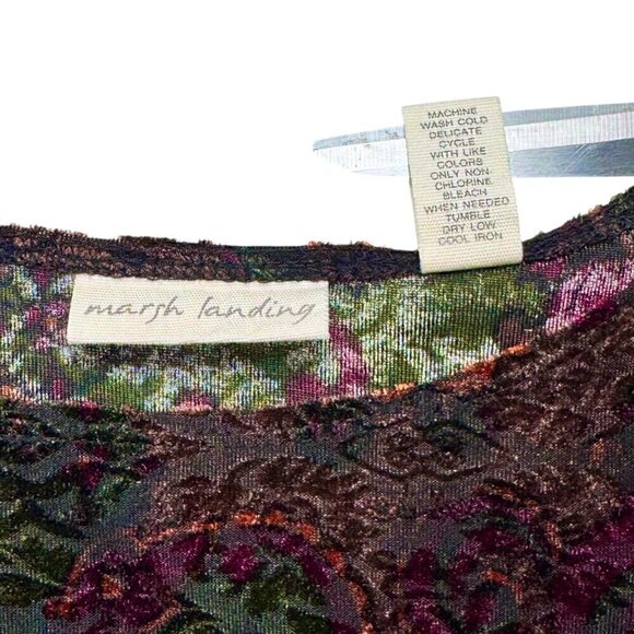 Marsh Landing Burnt Out Velvet Top Sz.M Multi Burgundy Long Sleeve Fairy Grunge - Picture 4 of 8